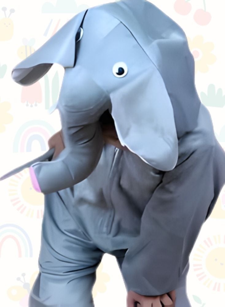 بريميم زي تنكري للأطفال على شكل فيل - زي تنكري رمادي لطيف بغطاء رأس - Image 4